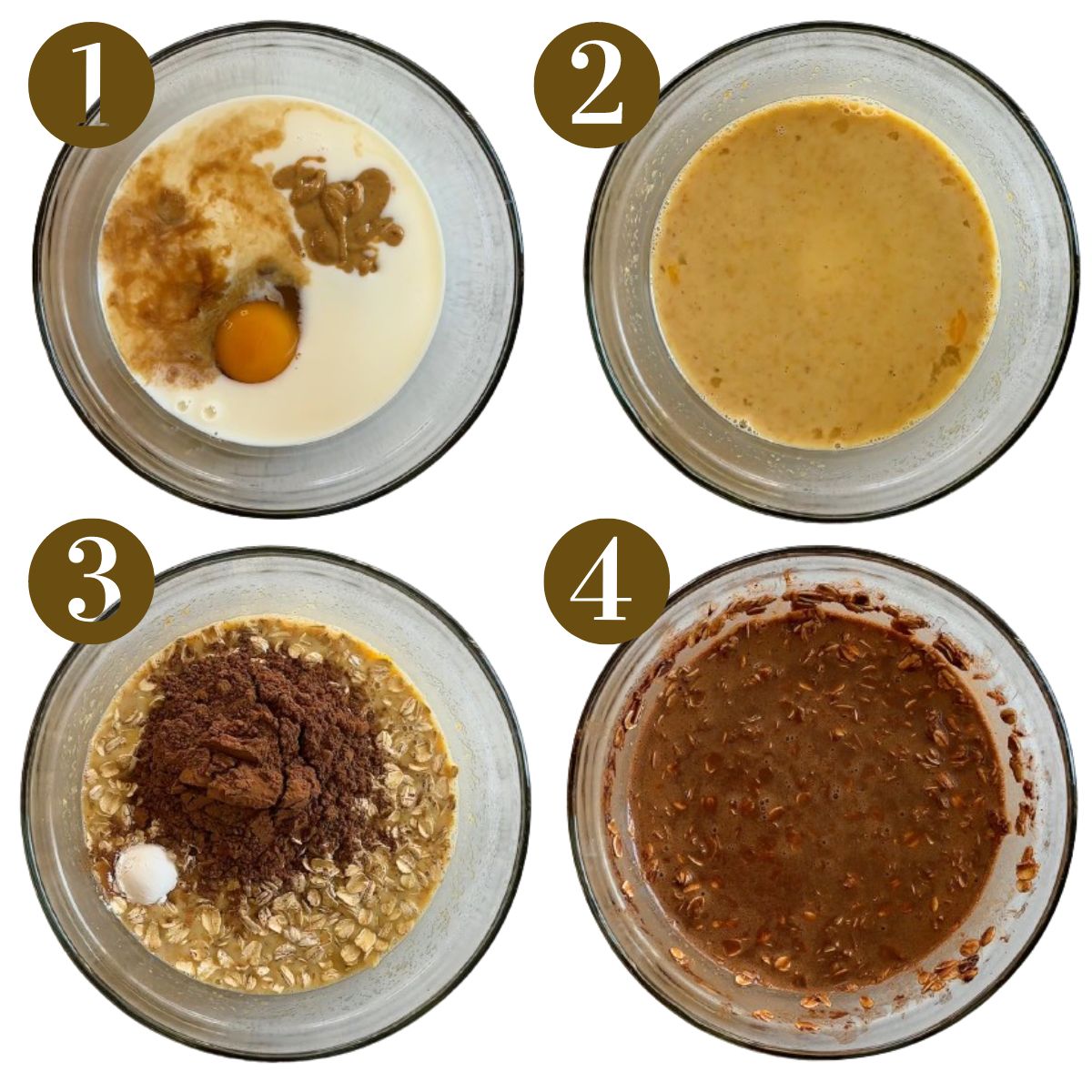 Steps to make chocolate baked oatmeal.