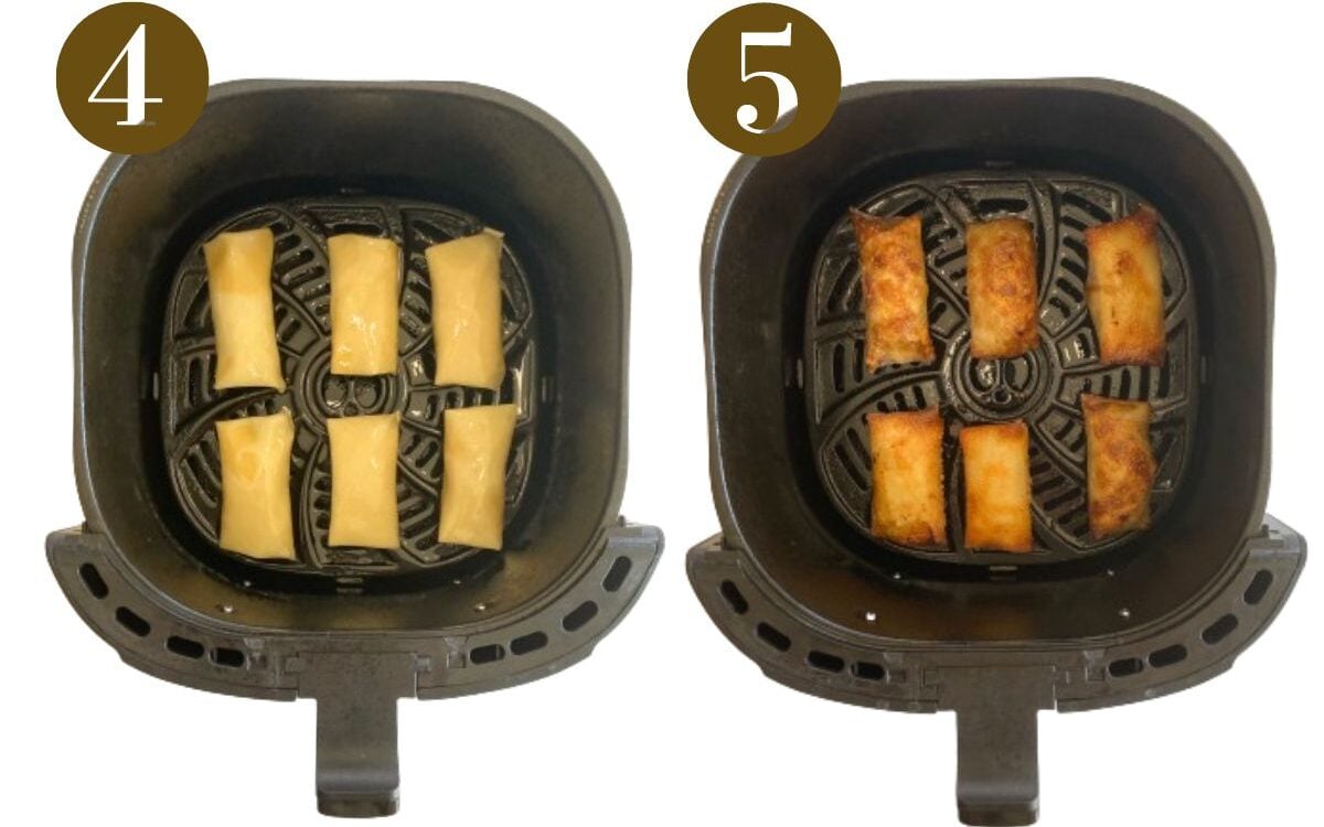 Steps to make air fryer veggie egg rolls.