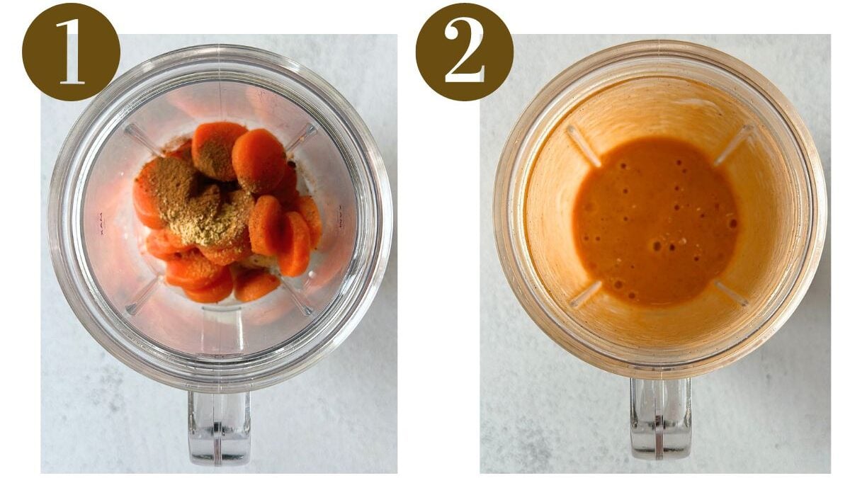 Steps to make banana carrot smoothie.