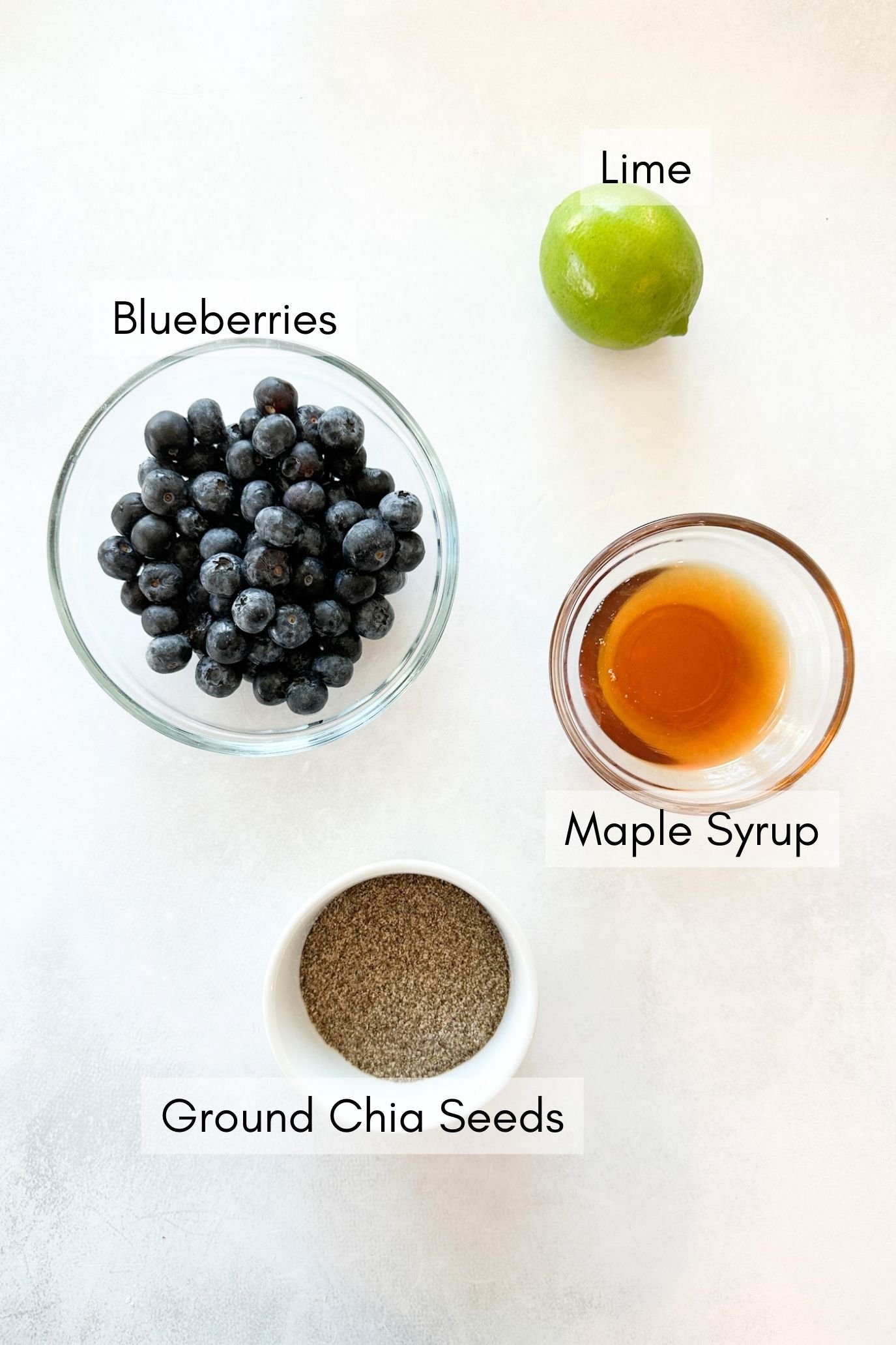 Ingredients to make blueberry chia jam.