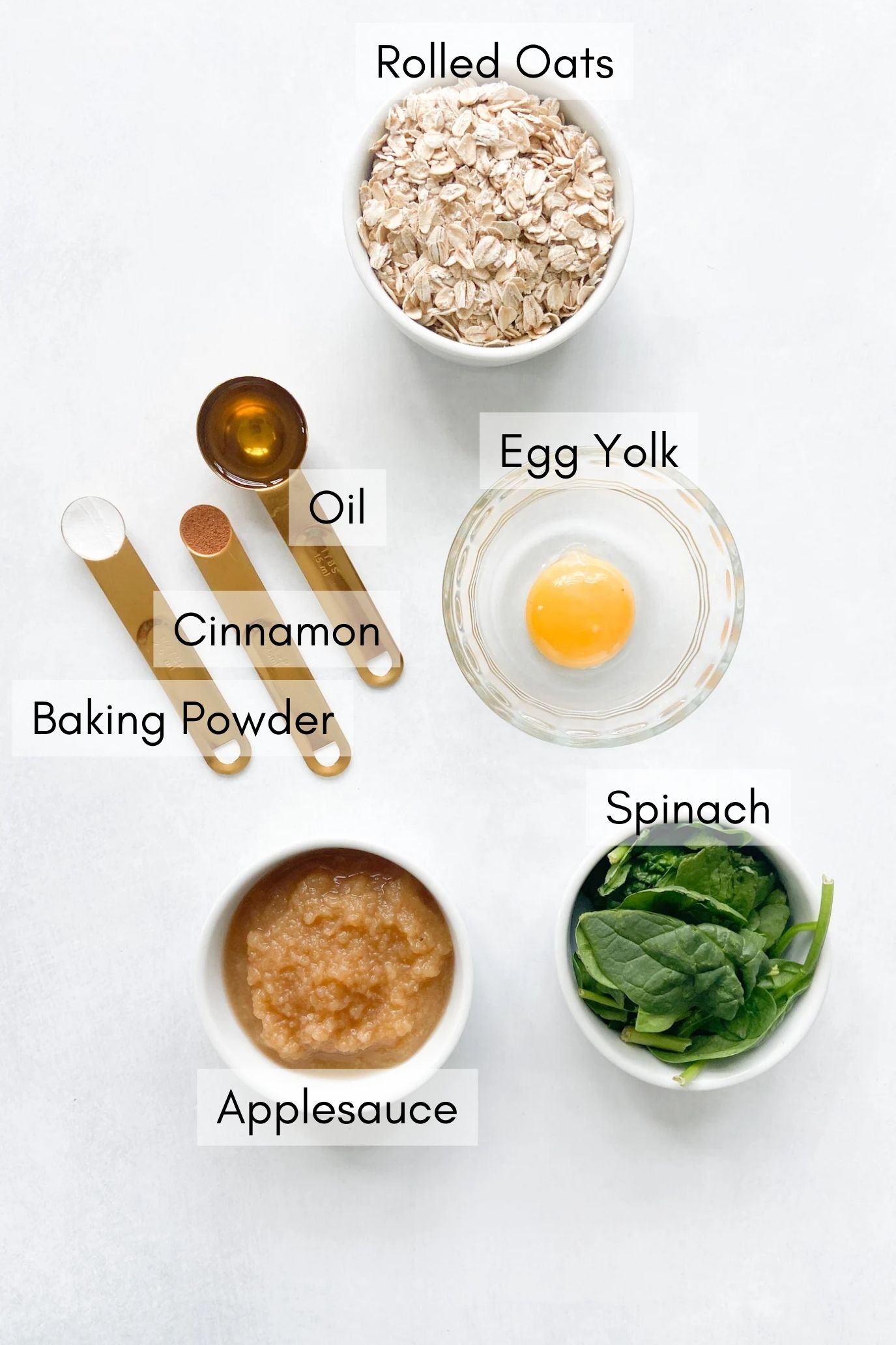 Ingredients to make spinach apple baby puffs.