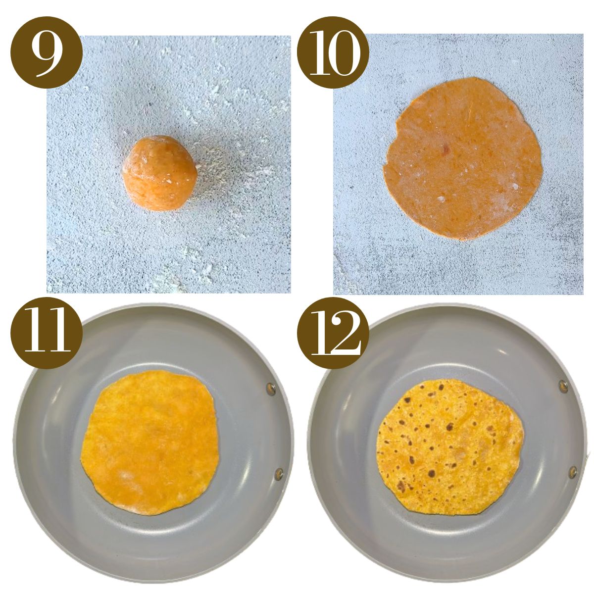 Steps to make sweet potato tortillas.
