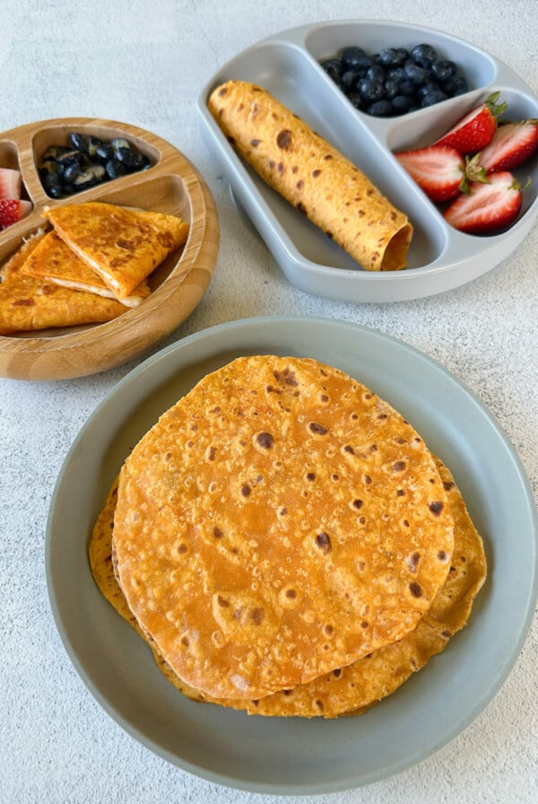 Sweet potato tortillas served with berries.
