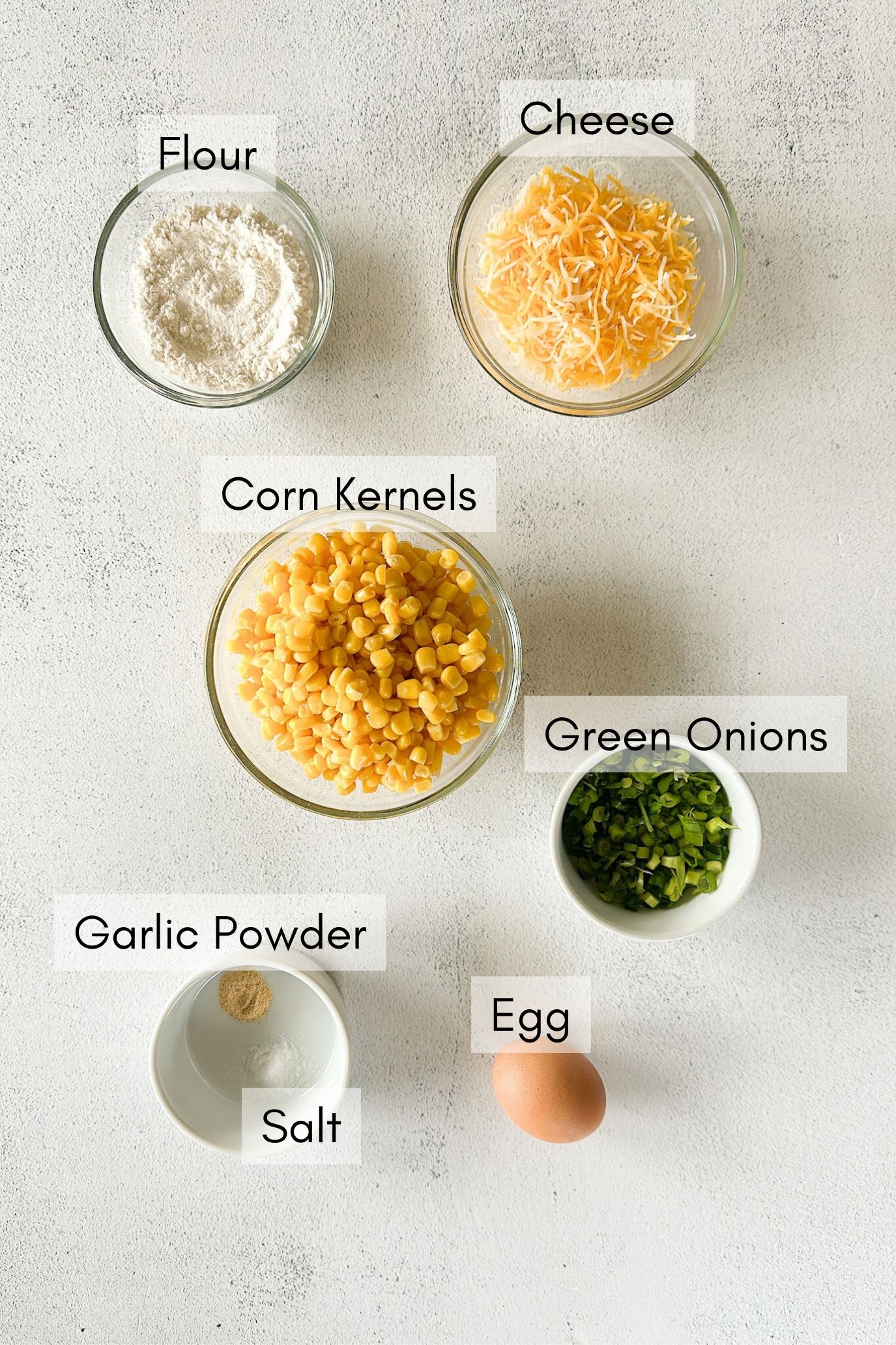 Ingredients to make sweet corn fritters.