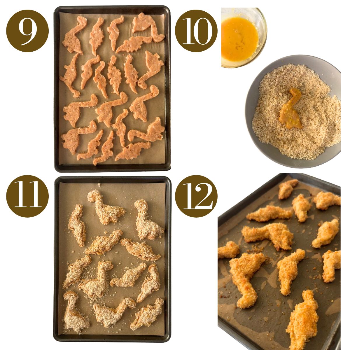 Steps to make homemade dino nuggets.