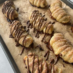 Freshly baked banana croissants.