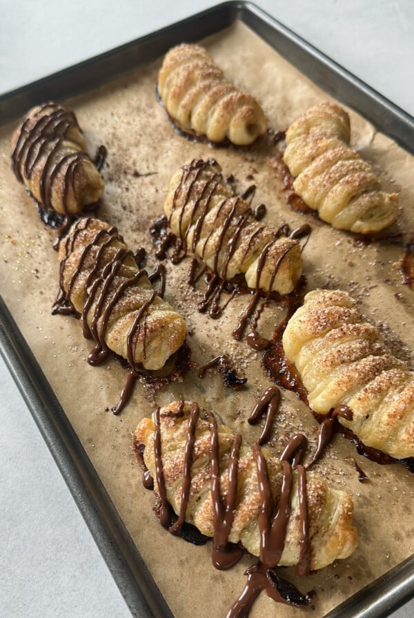 Freshly baked banana croissants.