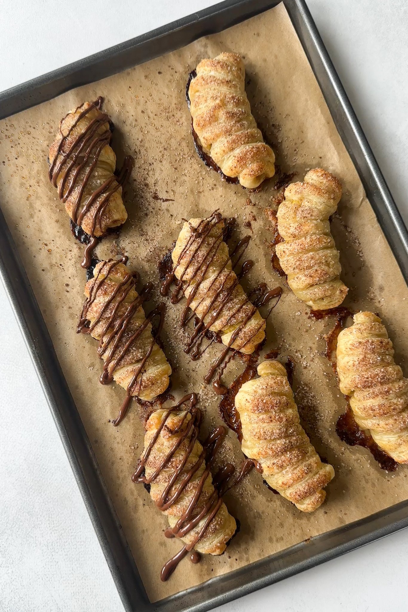 Freshly baked banana croissants.