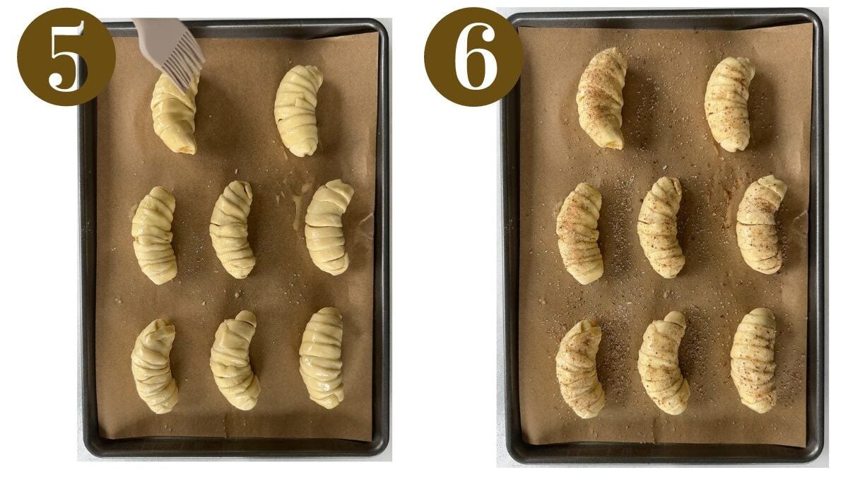 Steps to make banana croissants.