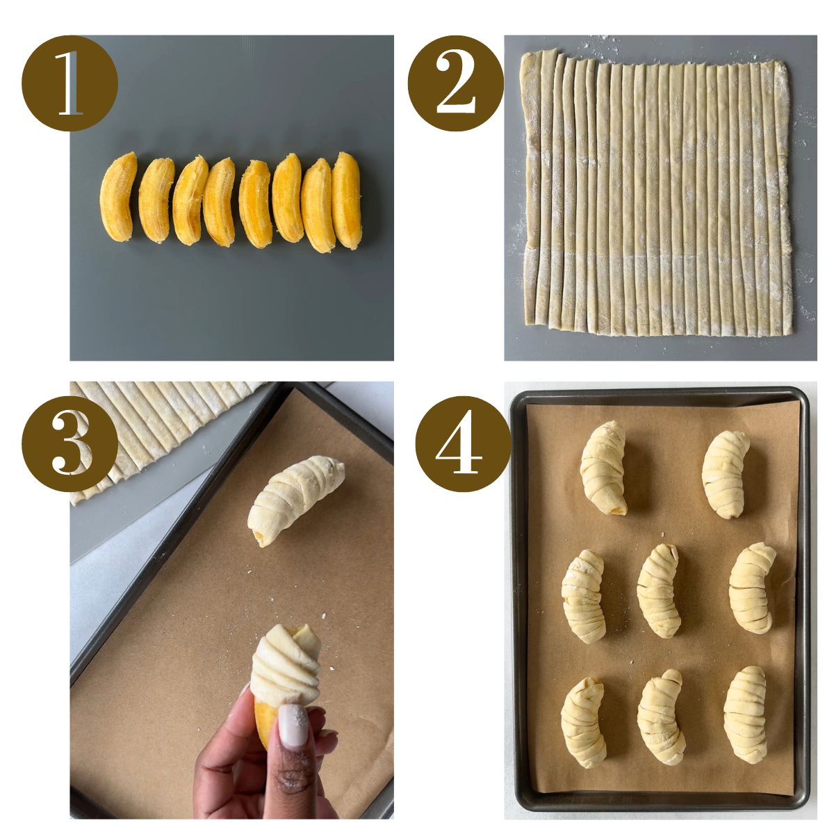 Steps to make banana croissants.