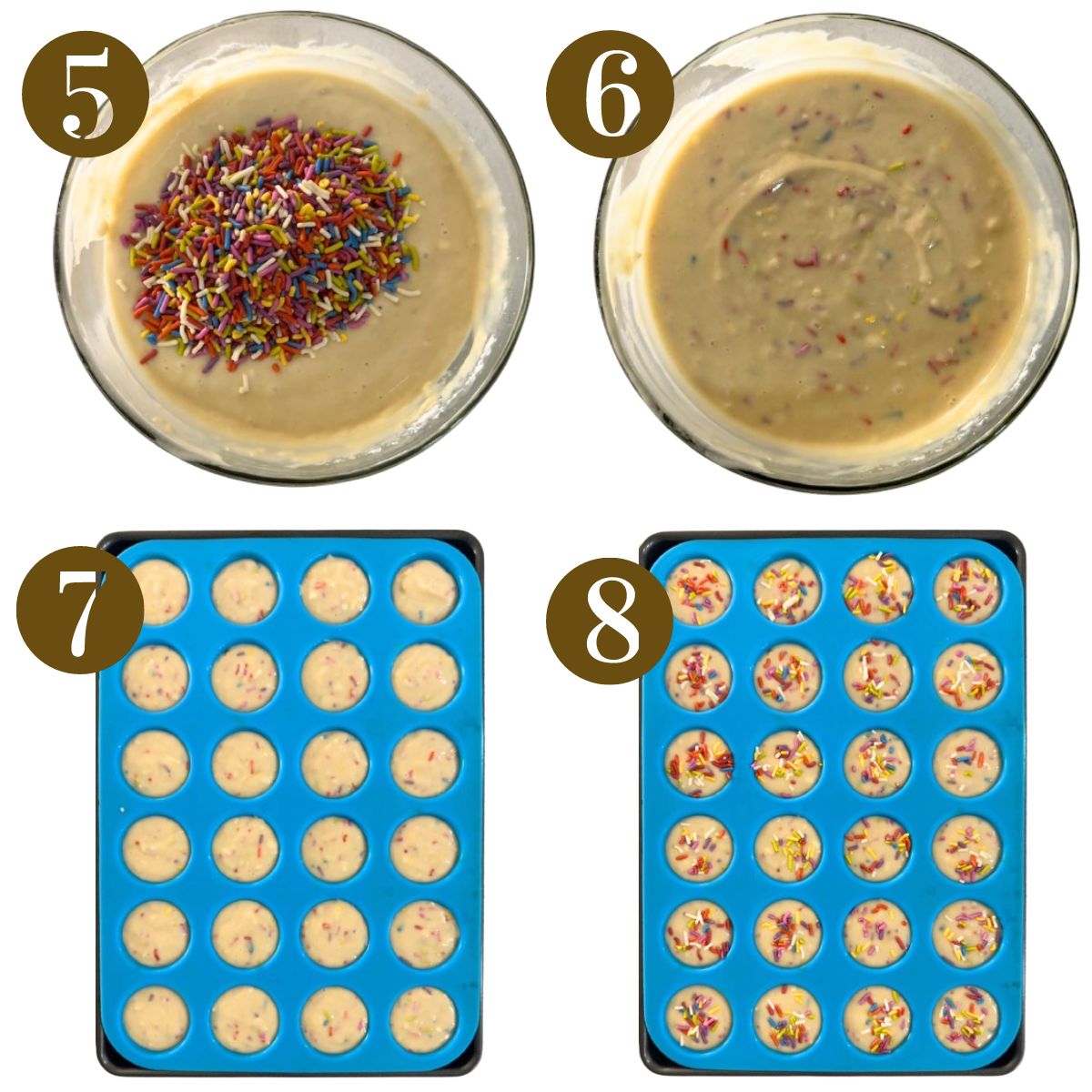 Steps to make funfetti muffins.