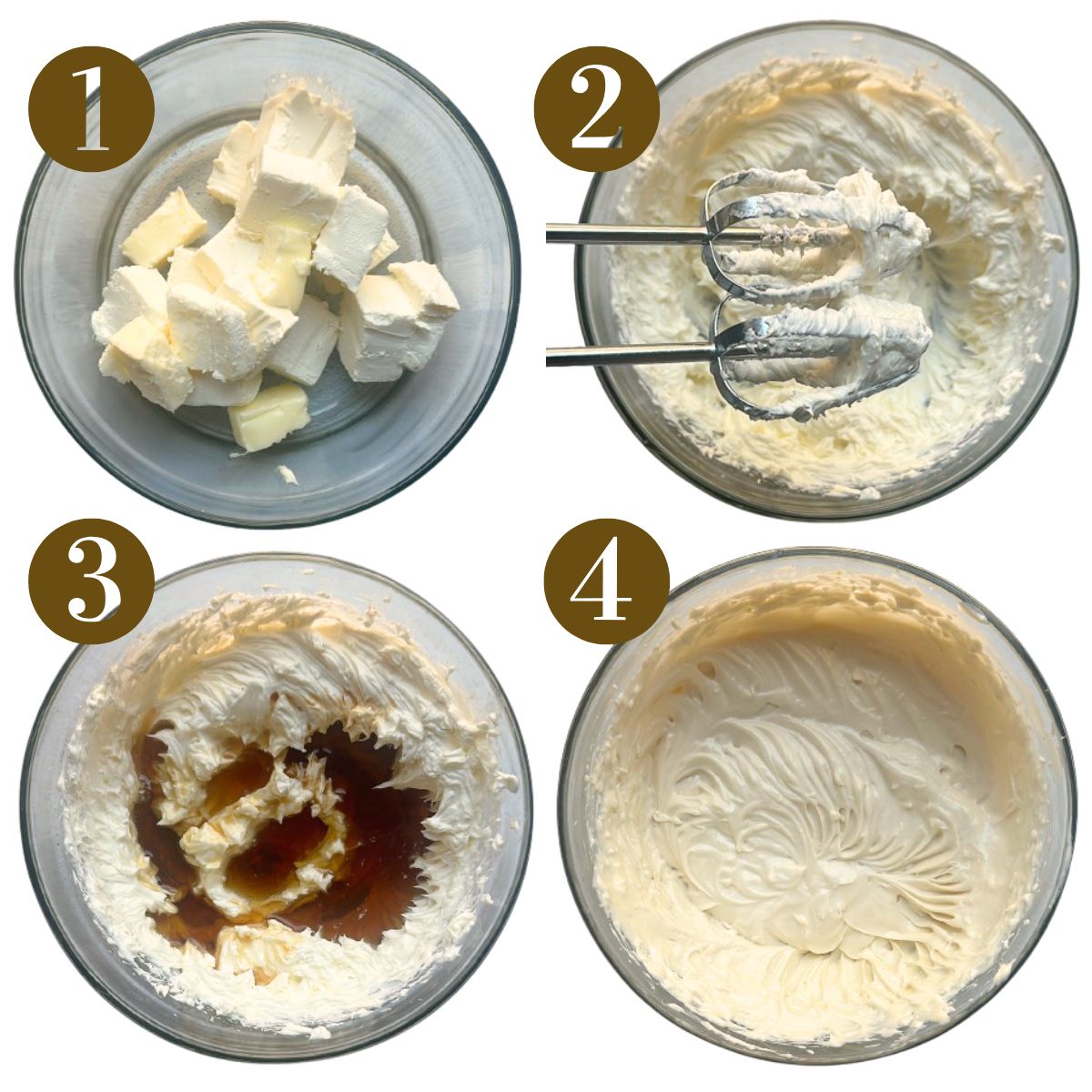 Steps to make maple syrup cream cheese frosting.