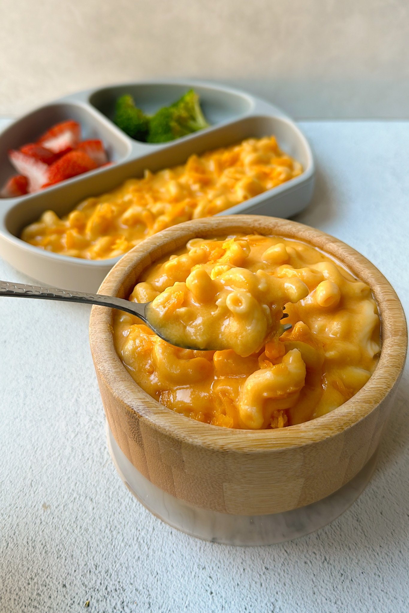 Sweet potato mac and cheese served in a bowl.