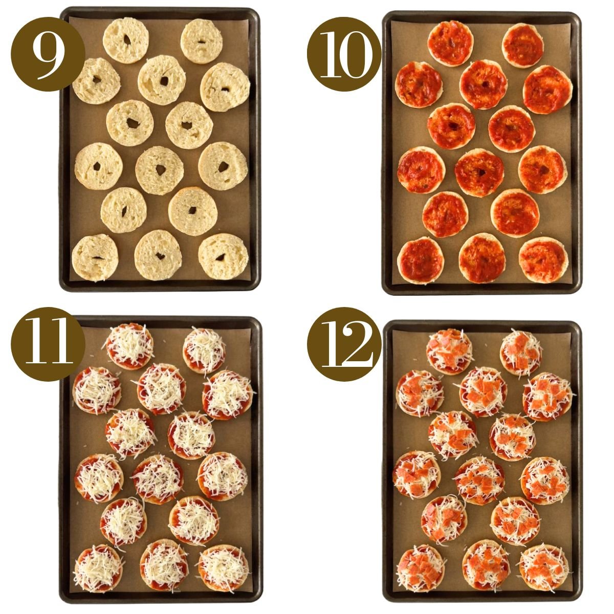 Steps to make homemade bagel bites.