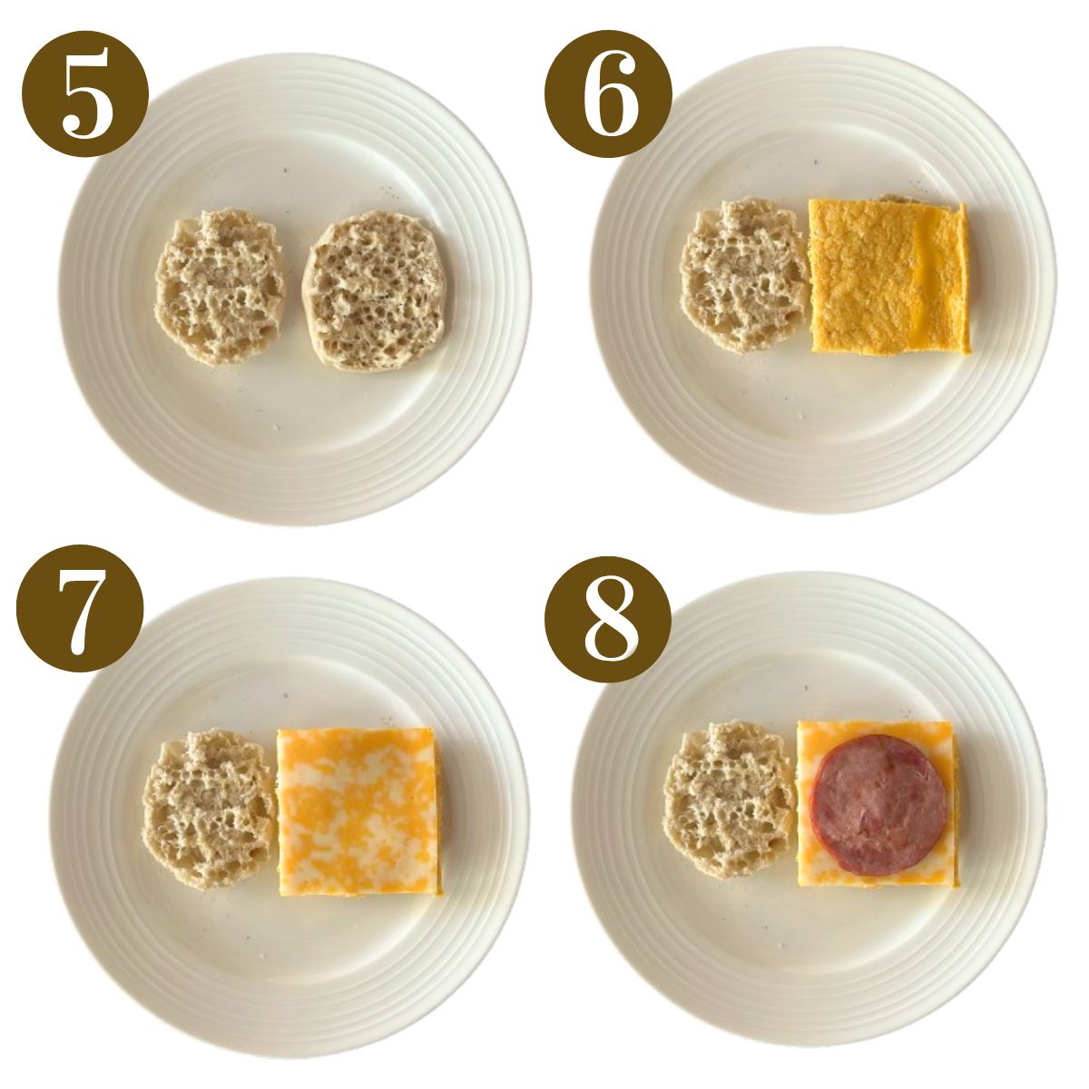 Steps to make freezer breakfast sandwiches.