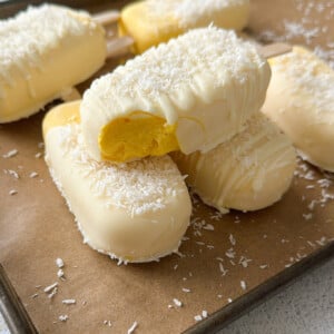 Mango coconut ice cream bars.
