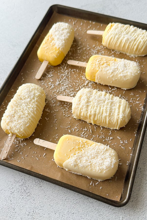 Mango coconut ice cream bars.