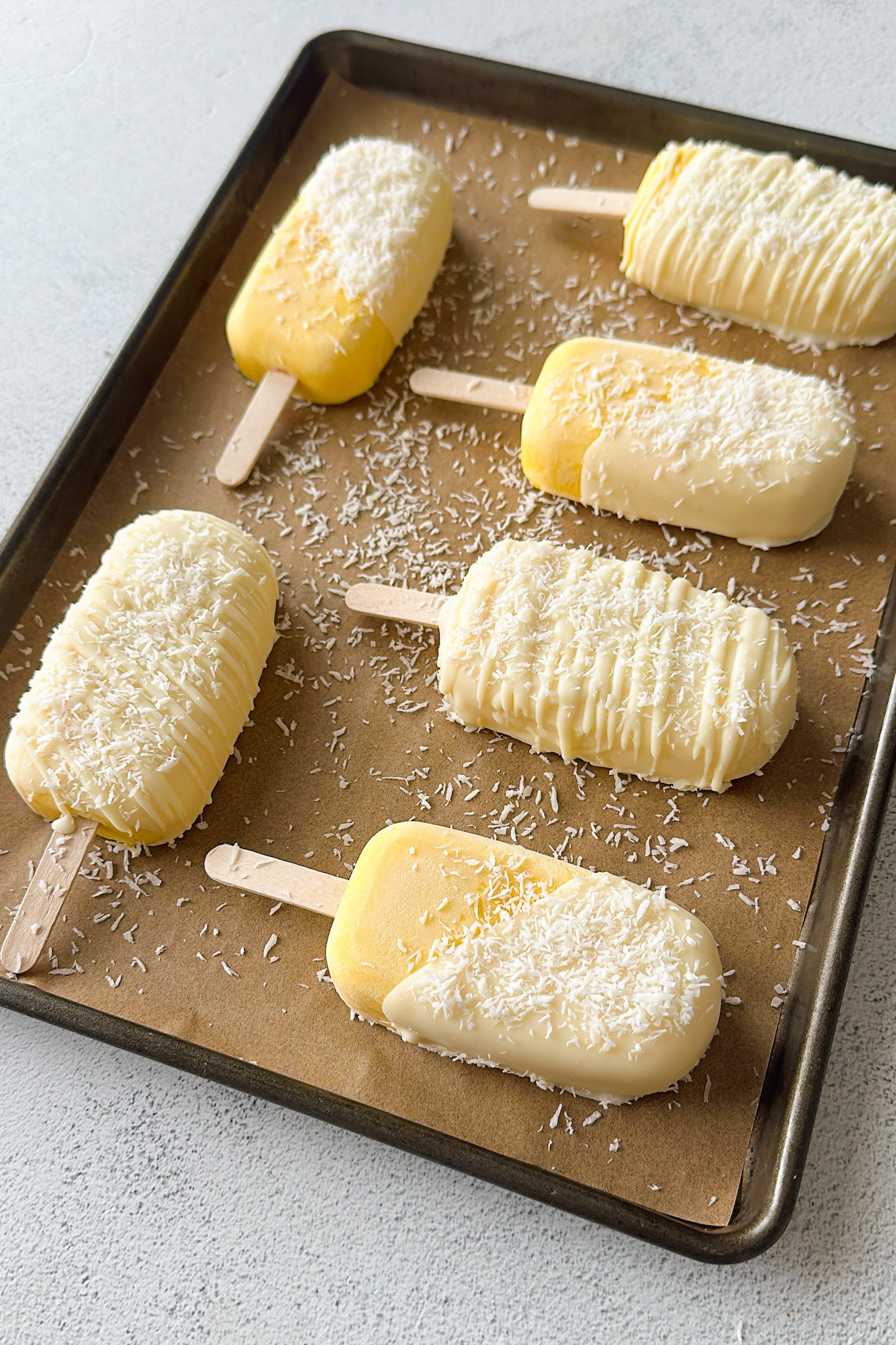 Mango coconut ice cream bars.