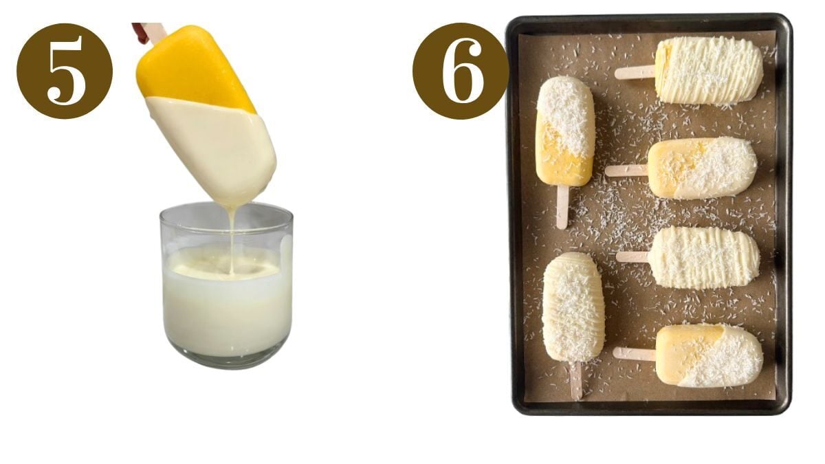 Steps to make mango ice cream bars.