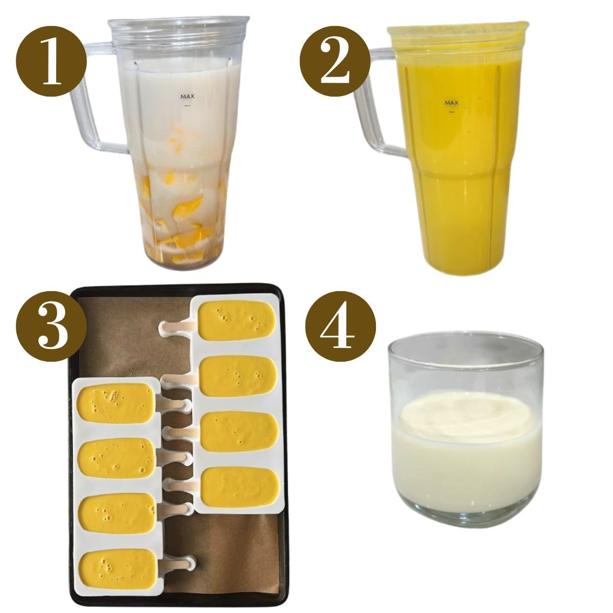 Steps to make mango ice cream bars.