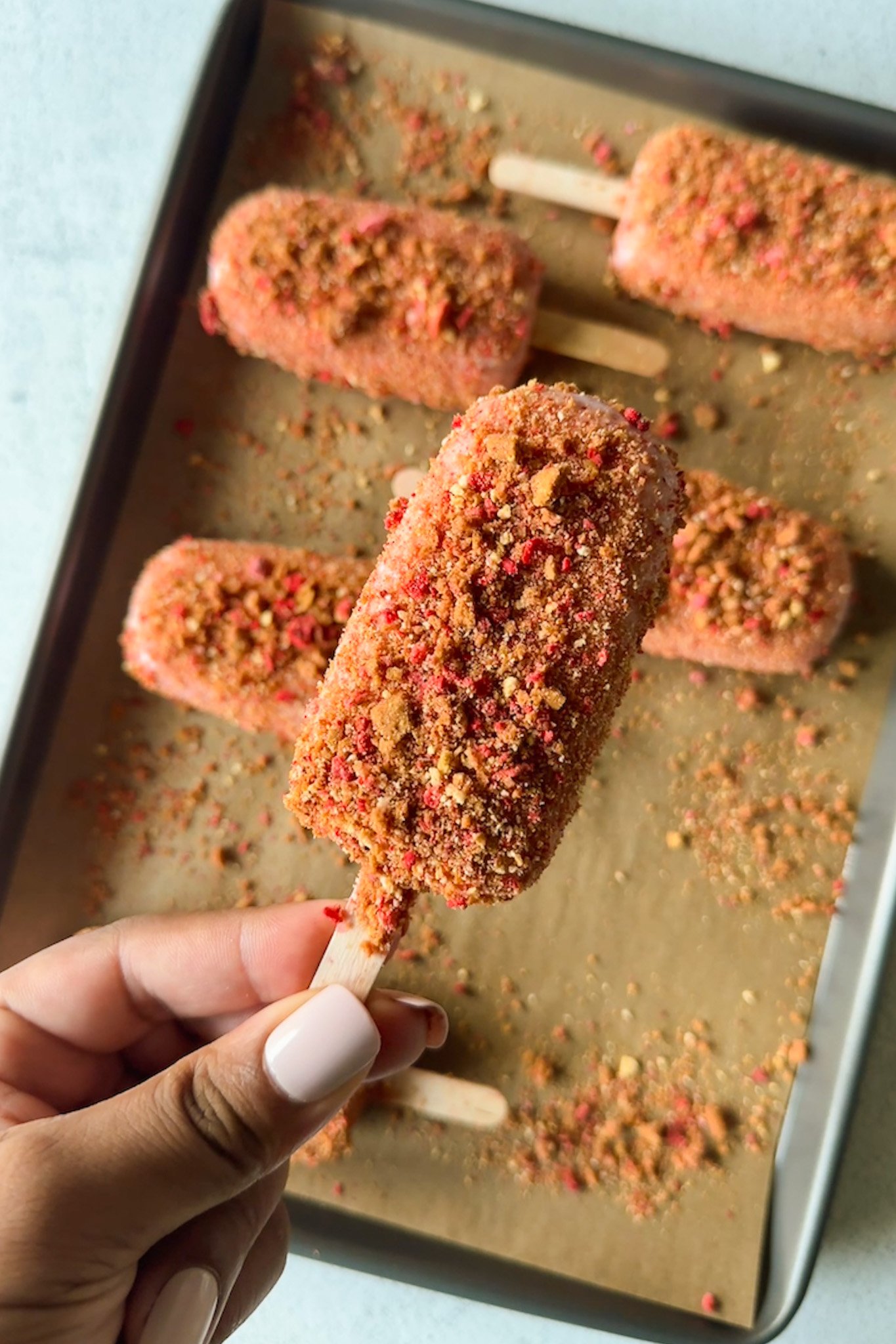 Strawberry shortcake ice cream bars.