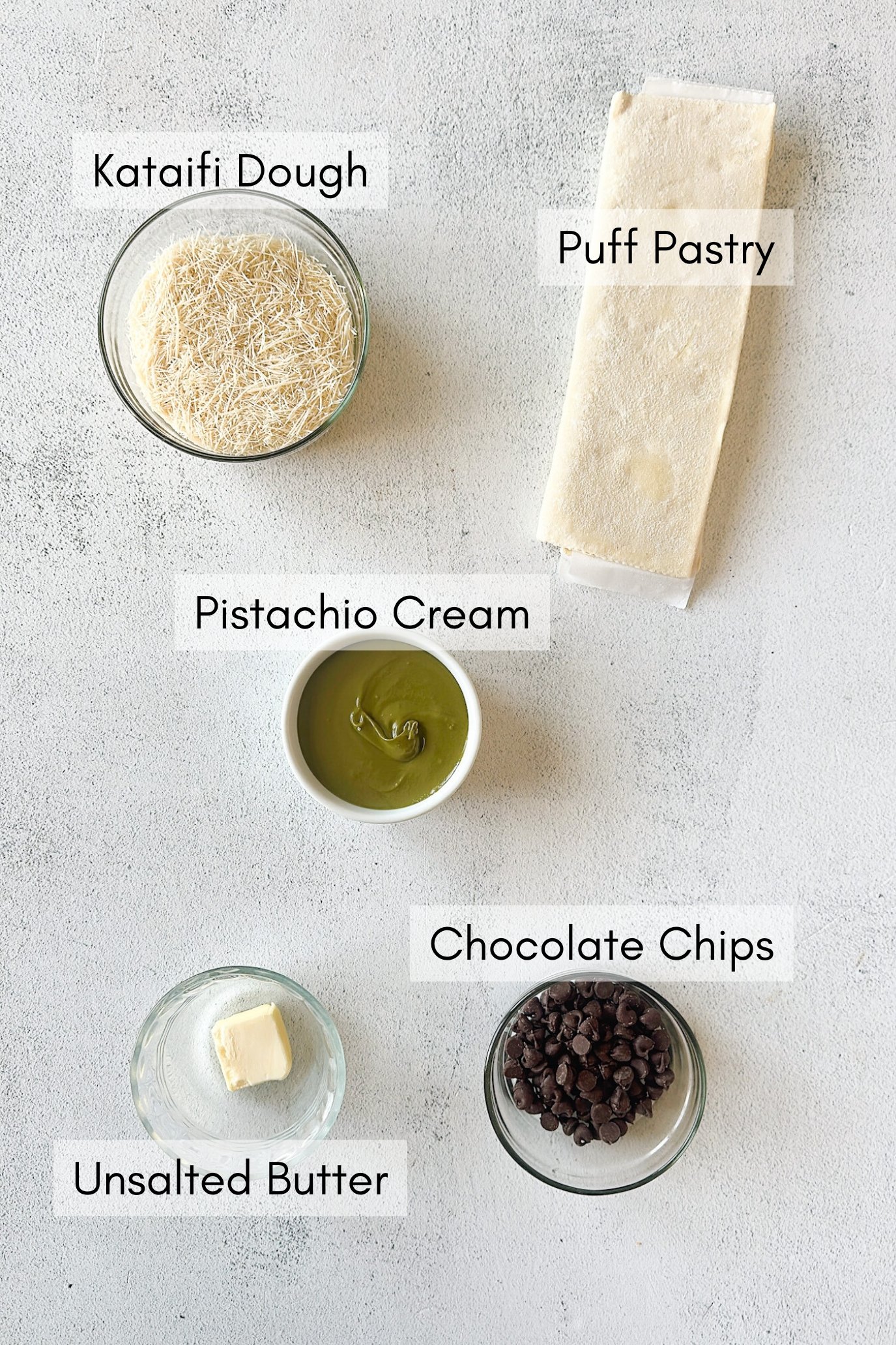 Ingredients to make pistachio rolls.