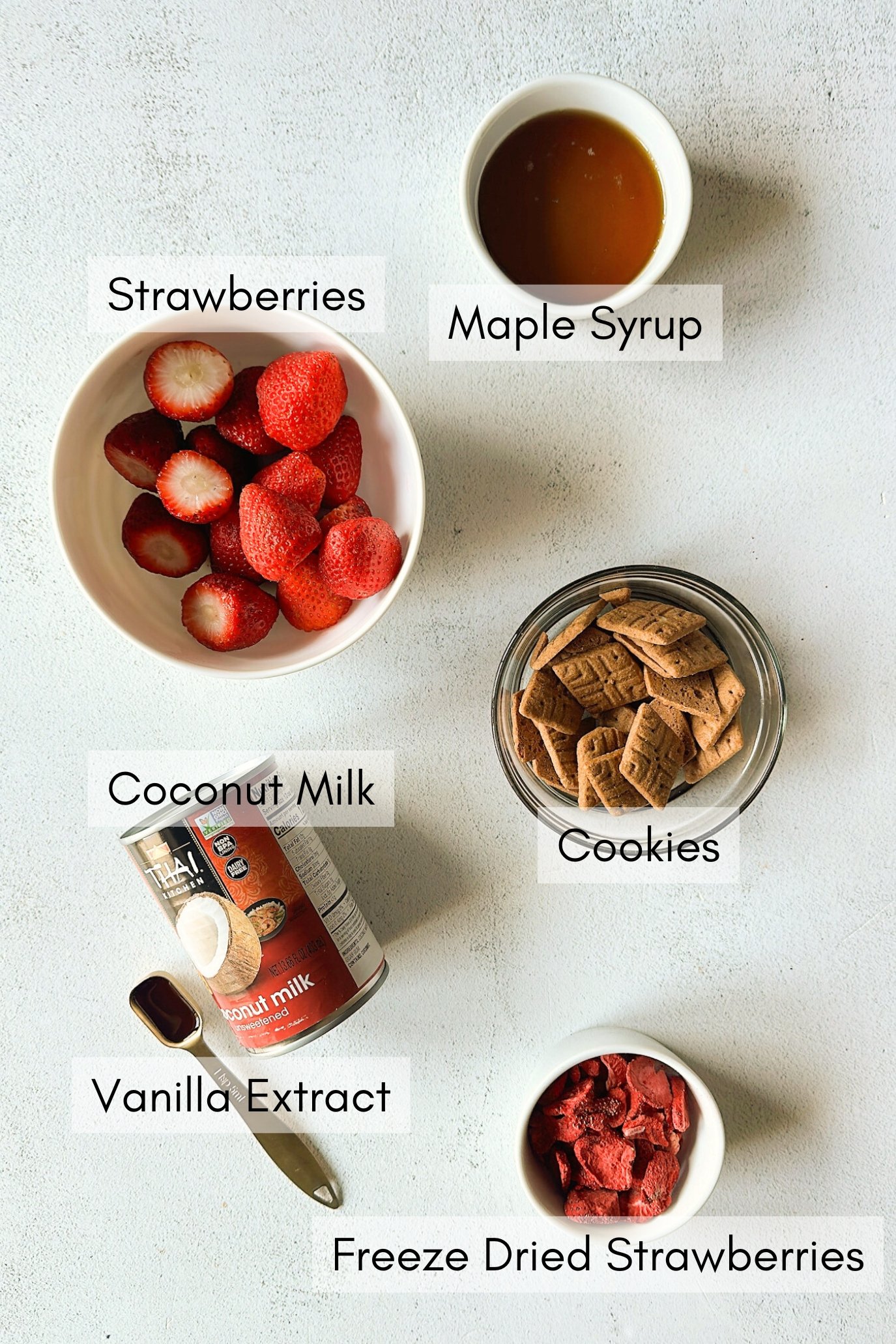 Ingredients to make strawberry shortcake ice cream bars.
