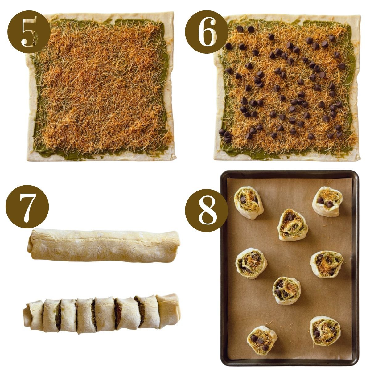 Steps to make pistachio rolls.
