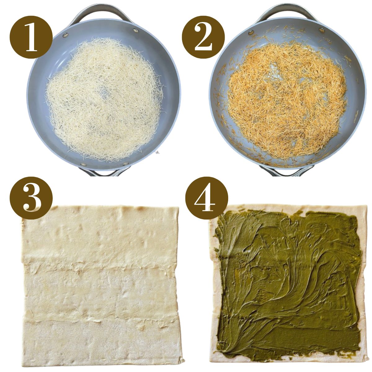 Steps to make pistachio rolls.
