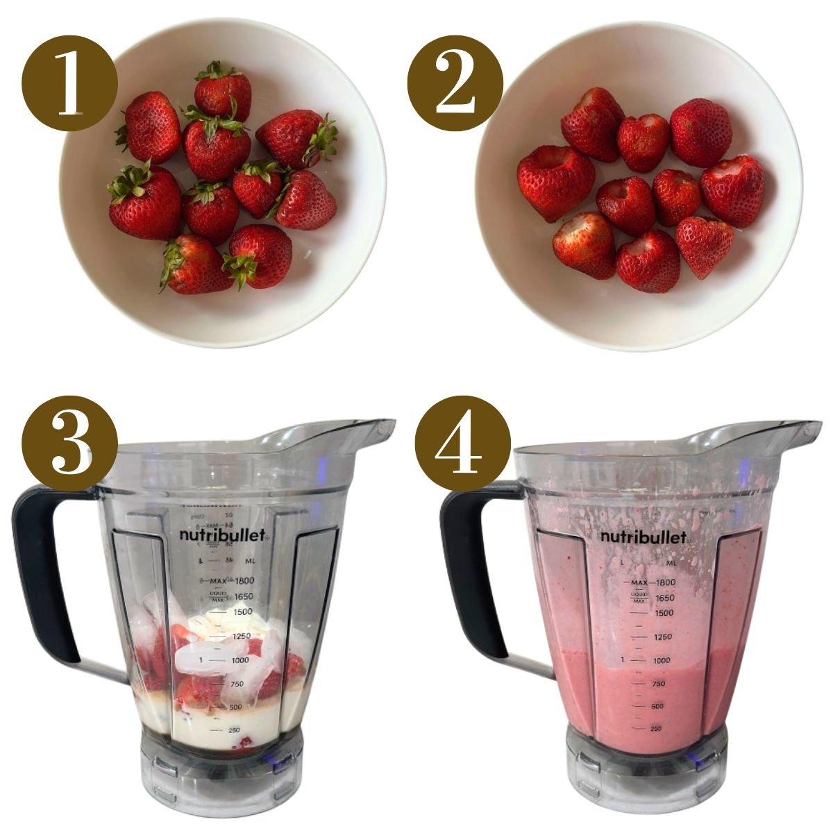Steps to make strawberry yogurt smoothie.