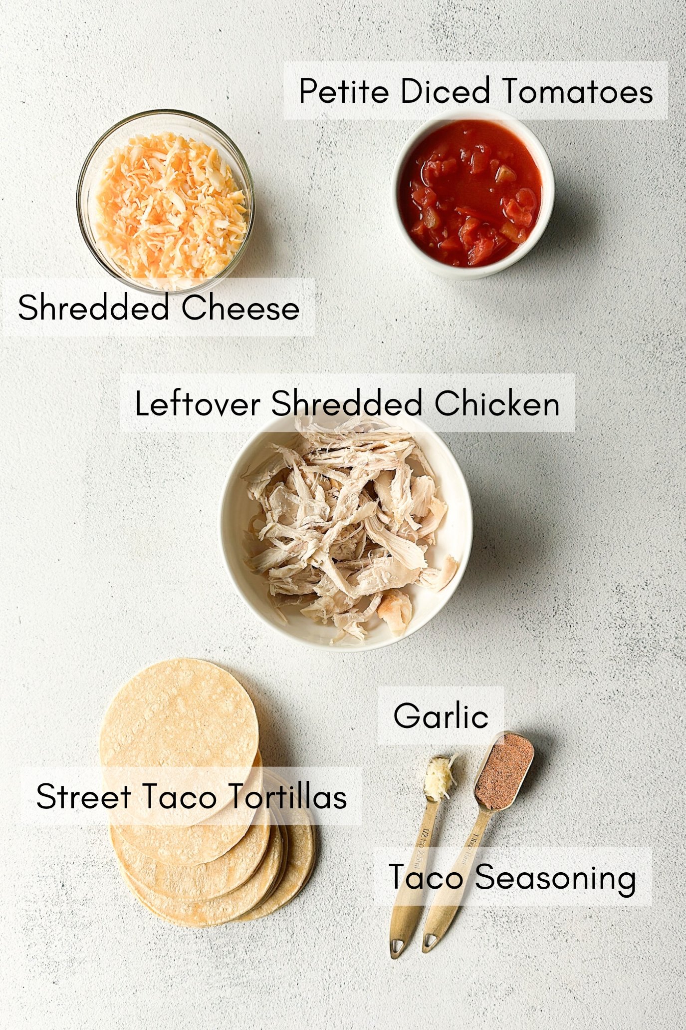 Ingredients to make mini chicken tacos.