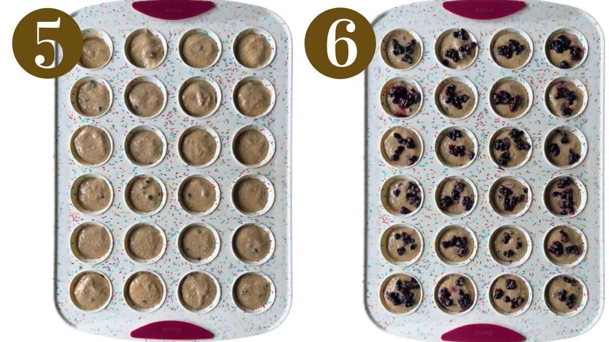 Steps to make banana blackberry oatmeal muffins.