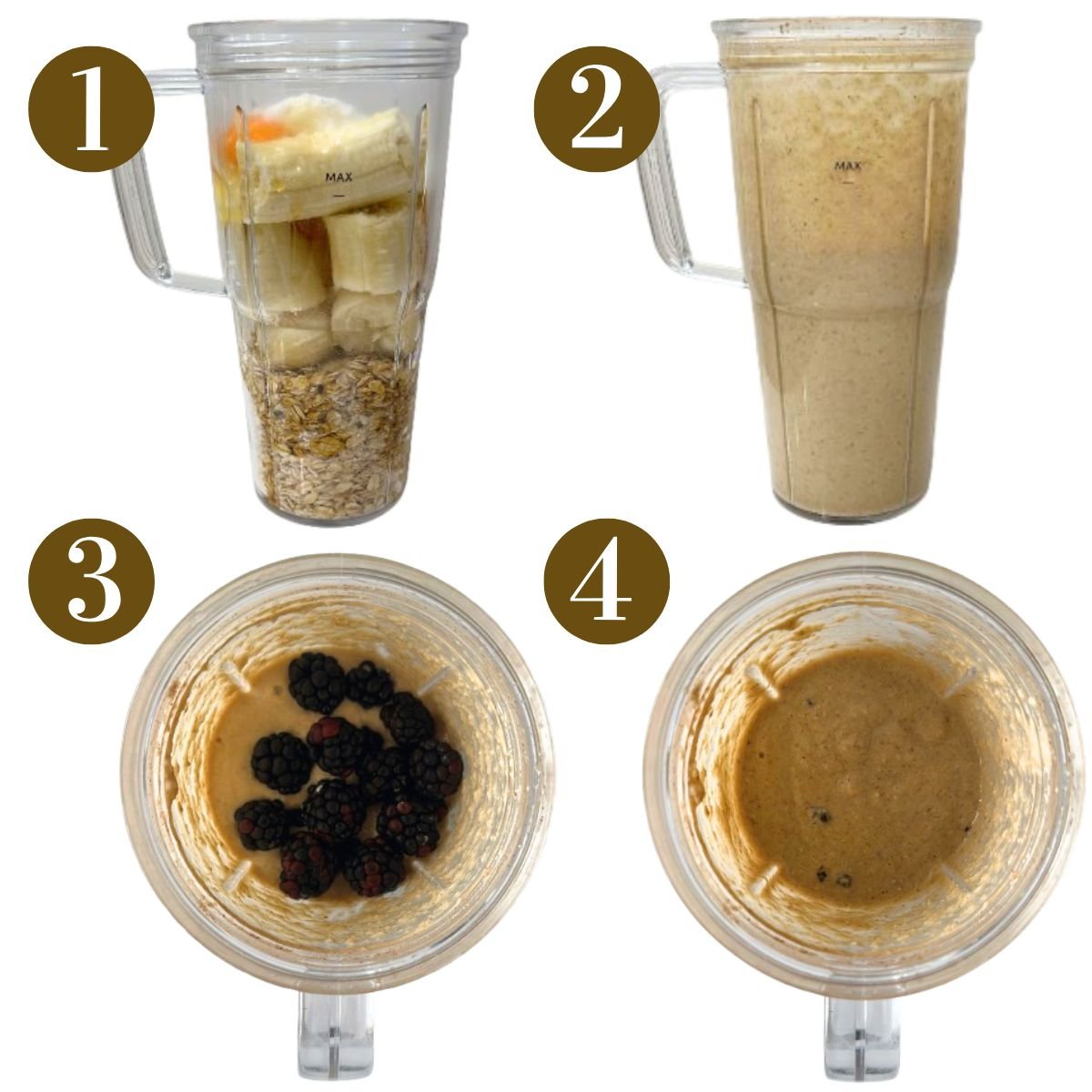 Steps to make banana blackberry oatmeal muffins.