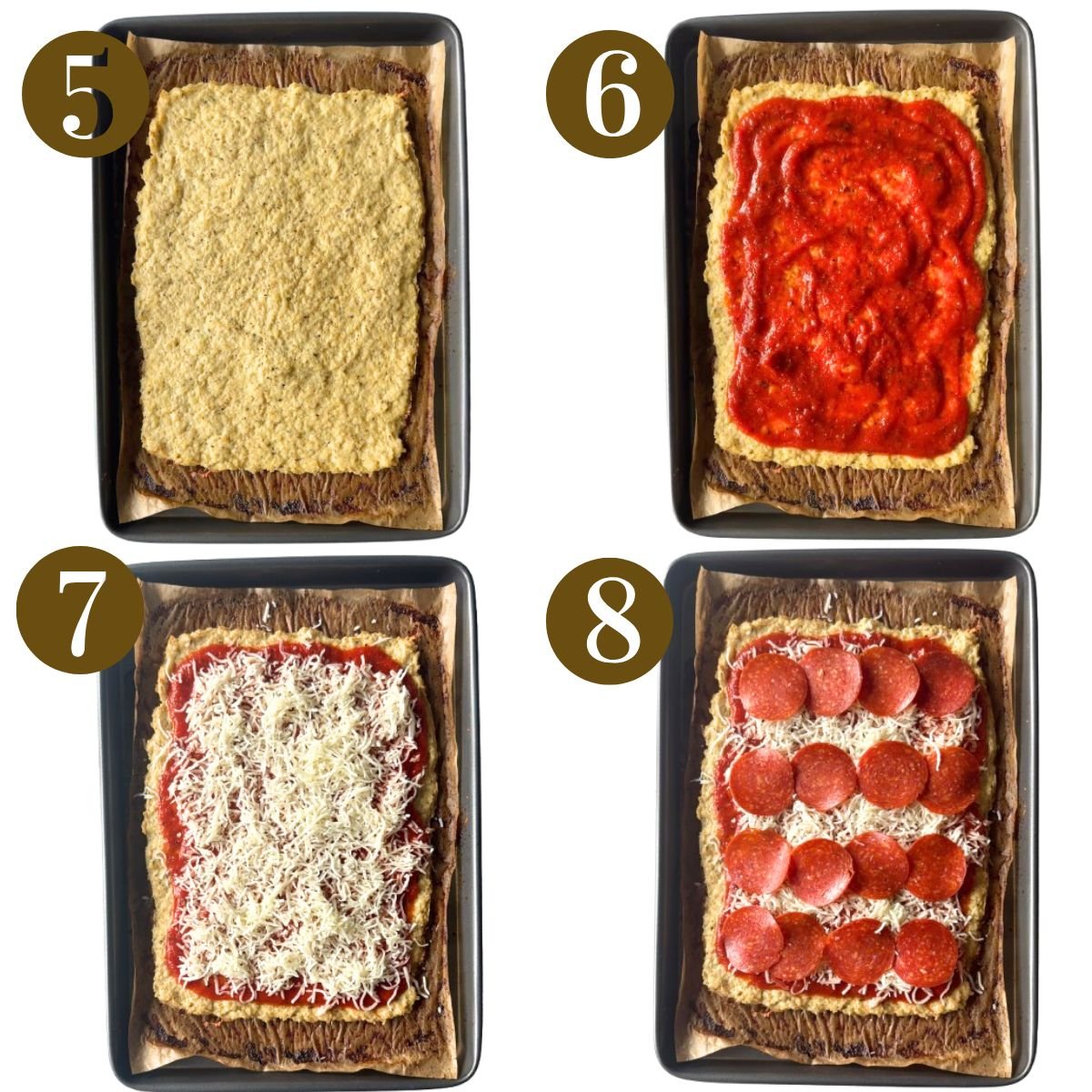 Steps to make chicken crust pizza.