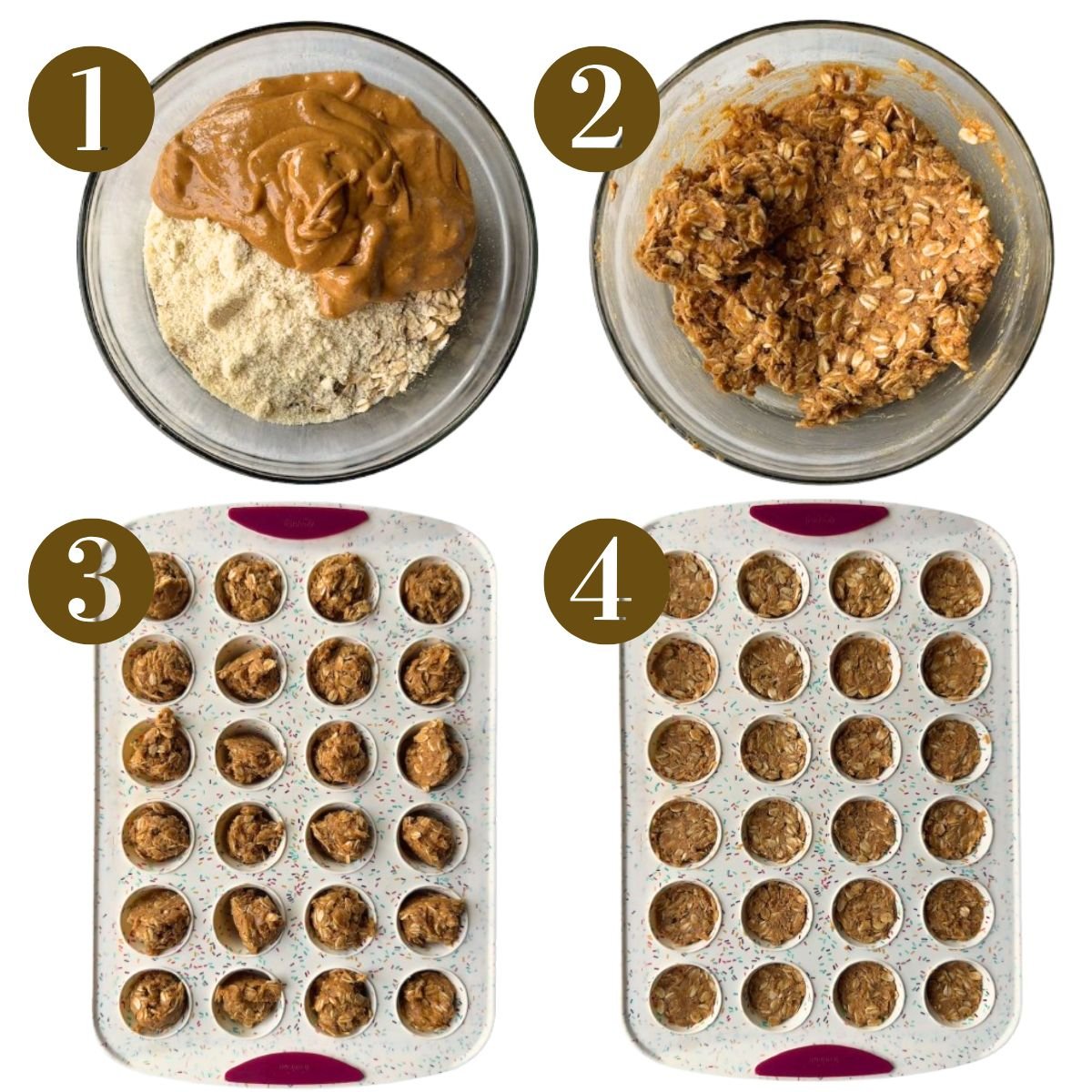 Steps to make peanut butter oatmeal cups.