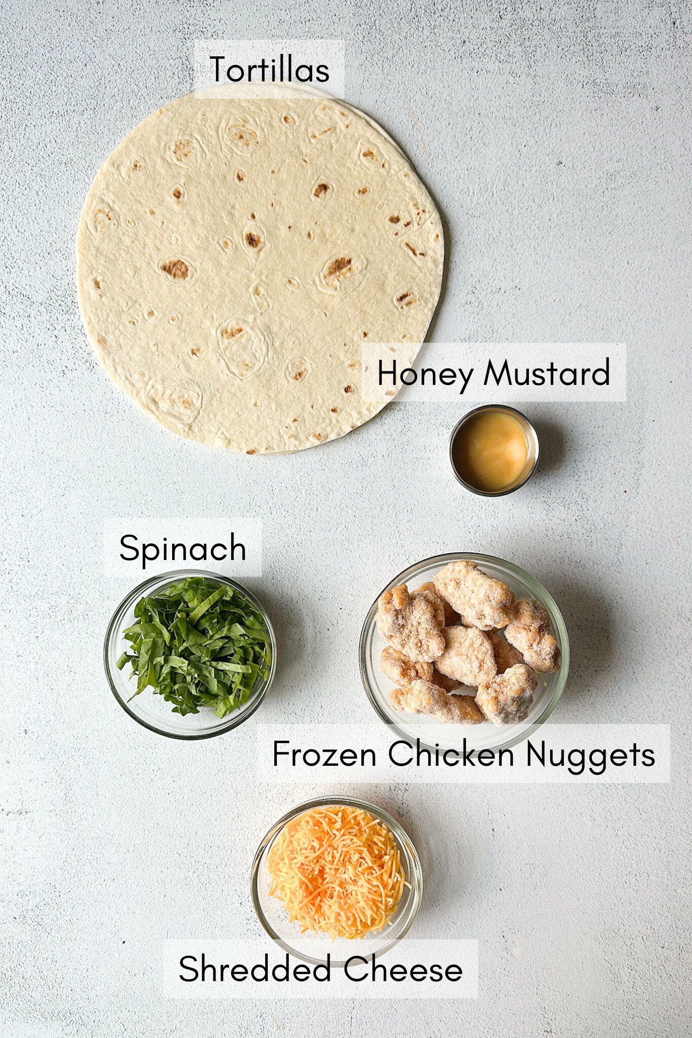 Ingredients to make chicken nuggets wrap.