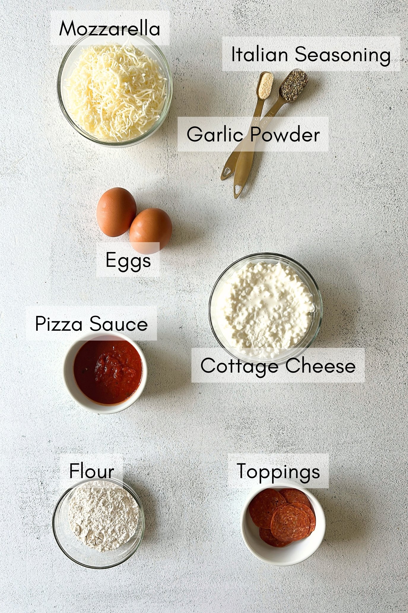Ingredients to make cottage cheese pizza.