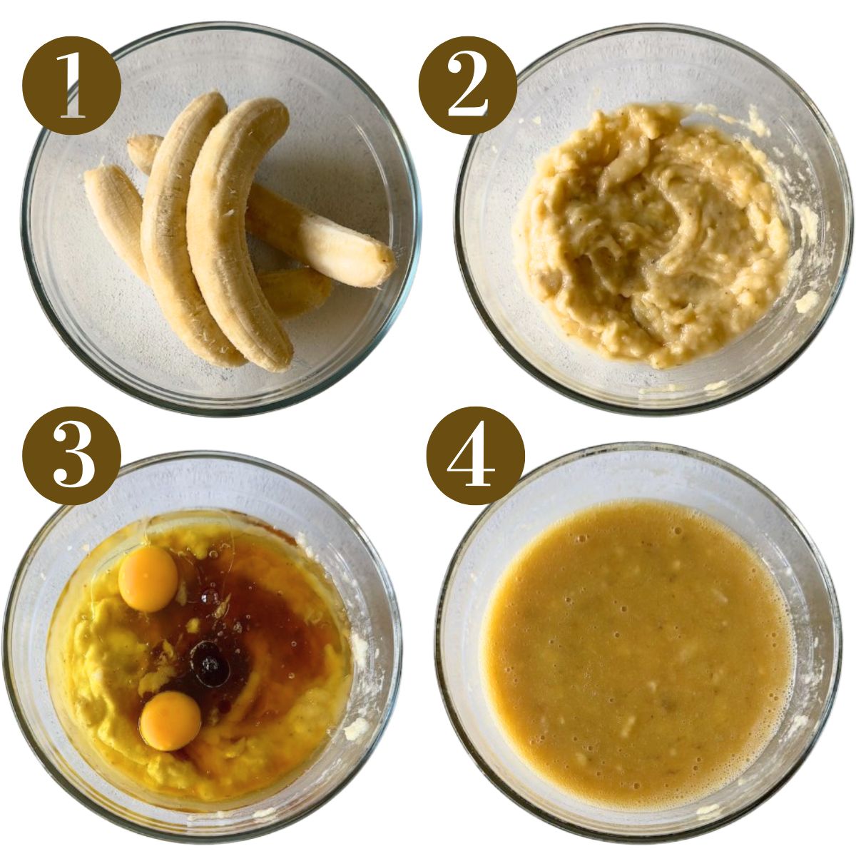 Steps to make blackberry banana muffins.