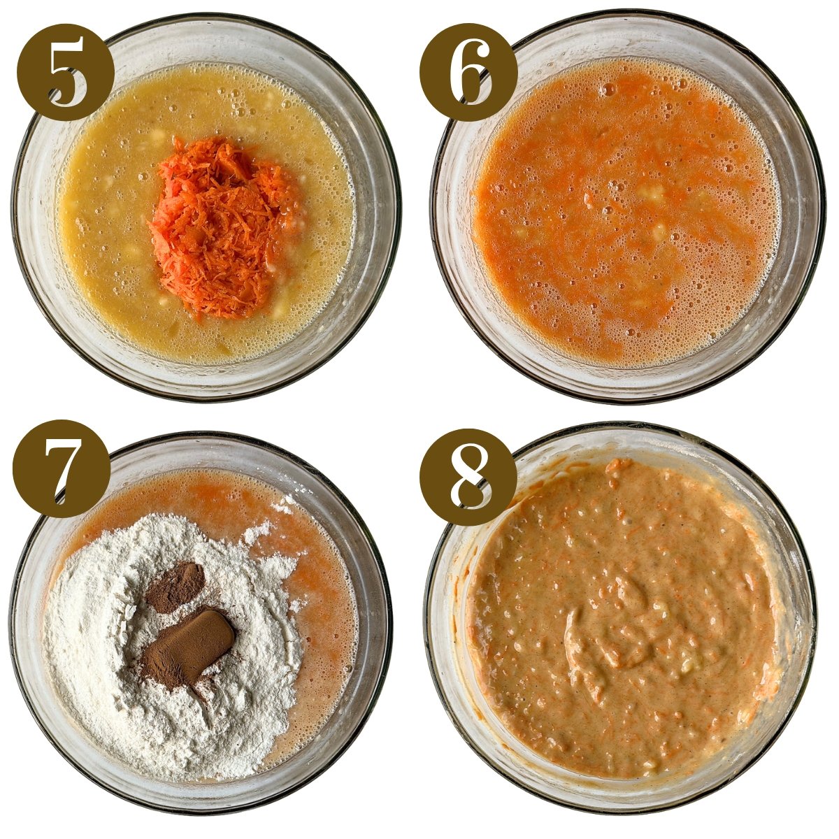 Steps to make carrot banana muffins.