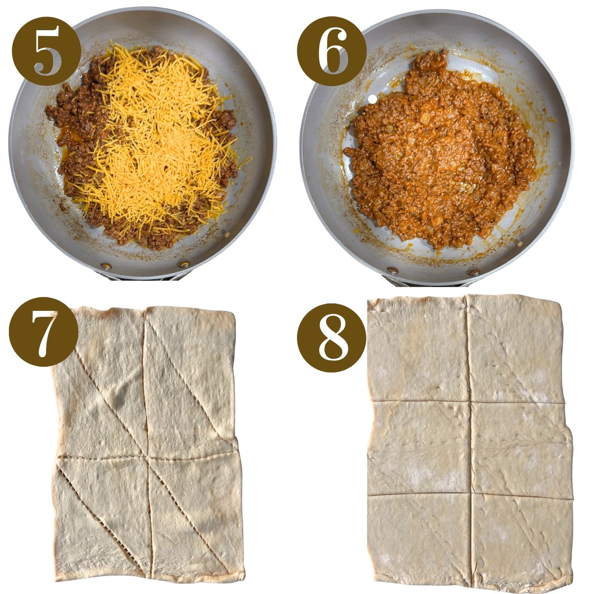 Steps to make cheeseburger bombs.