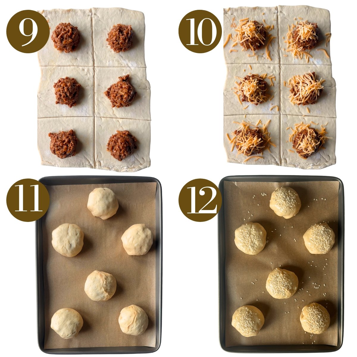 Steps to make cheeseburger bombs.