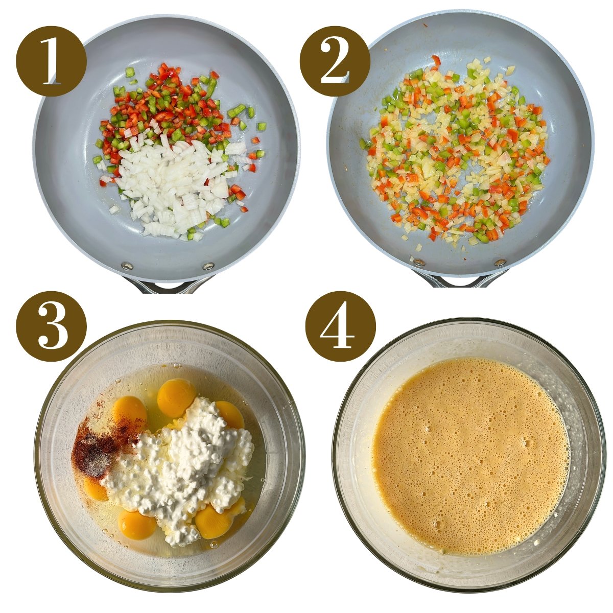 Steps to make cottage cheese egg casserole.
