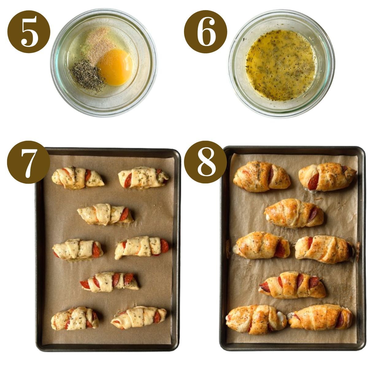 Steps to make crescent pizza rolls.