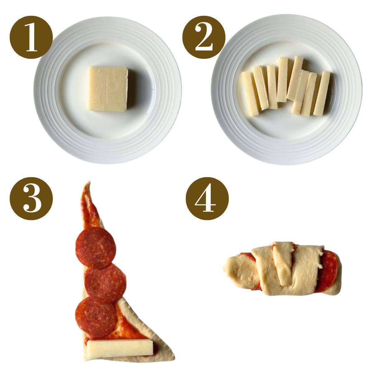 Steps to make crescent pizza rolls.