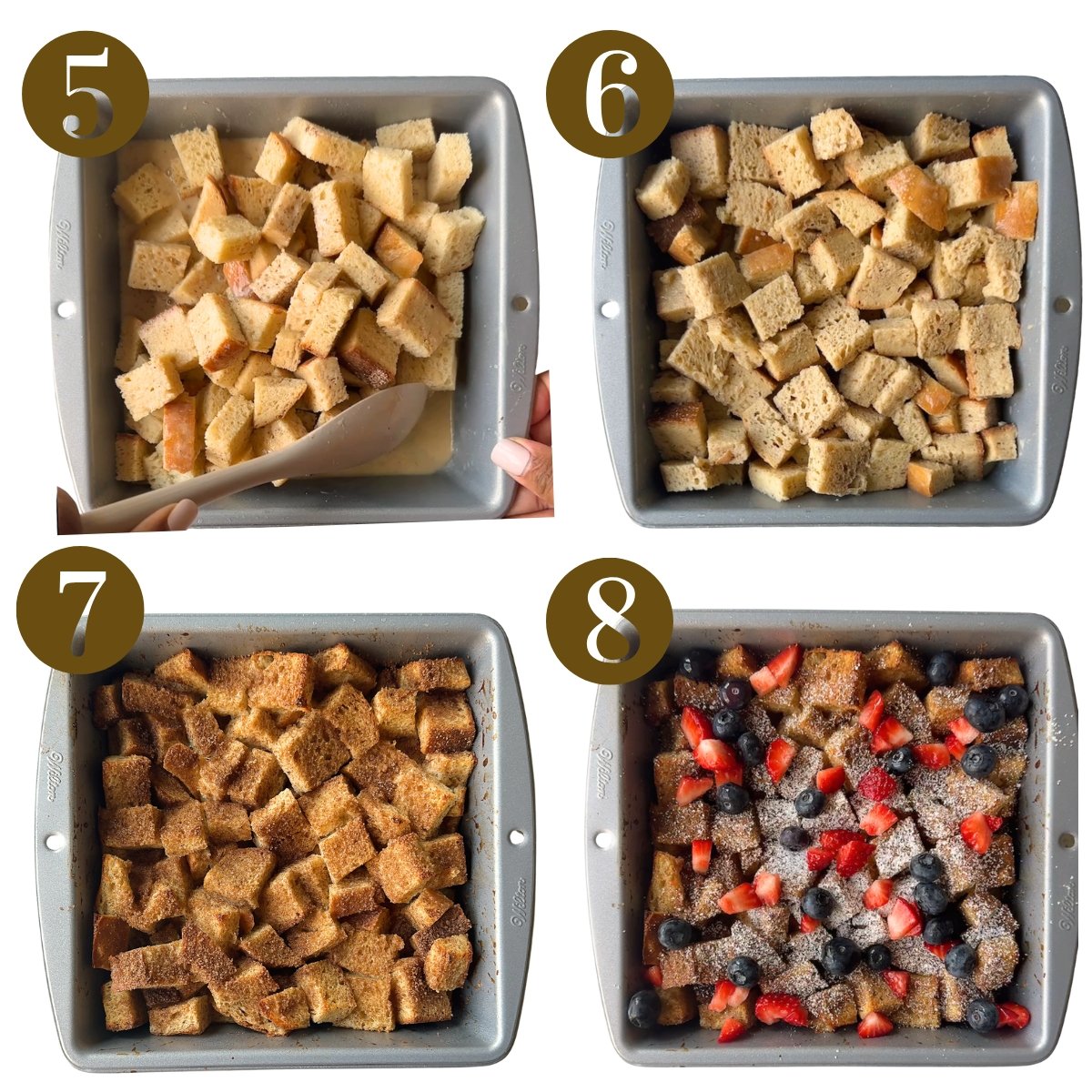 Steps to make sourdough French toast casserole.