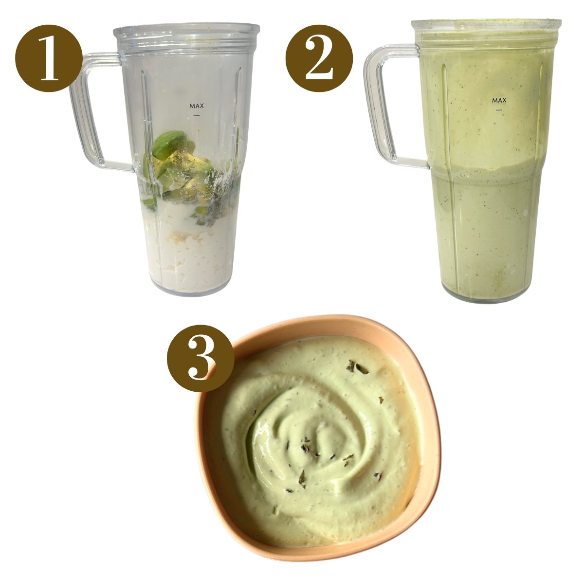 Steps to make avocado cottage cheese dip.