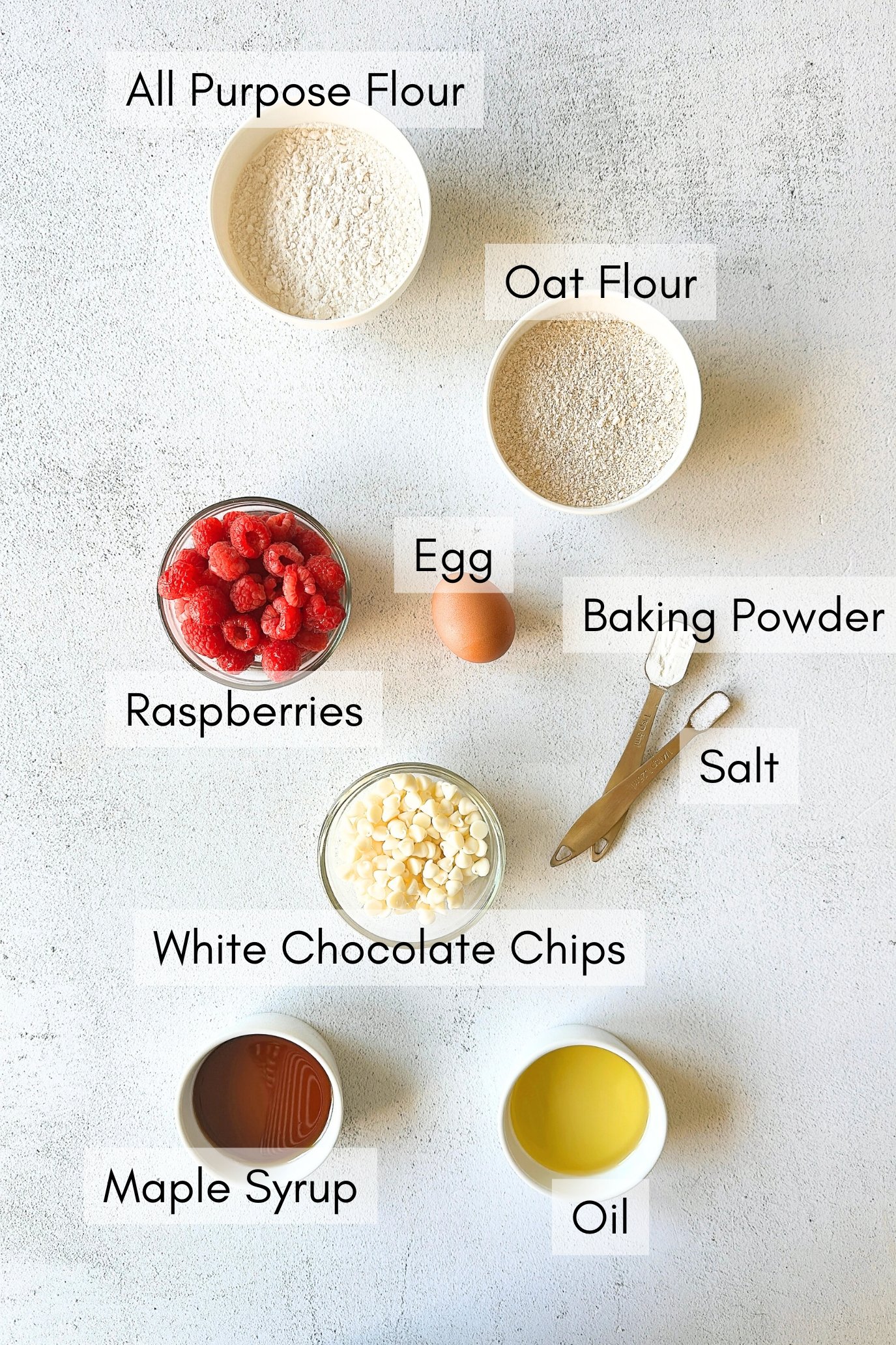 Ingredients to make raspberry white chocolate blondies.