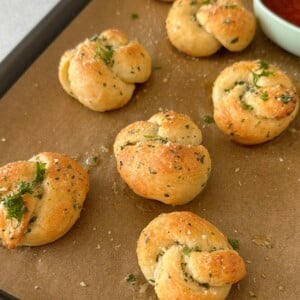 Garlic knots fresh out of the oven.
