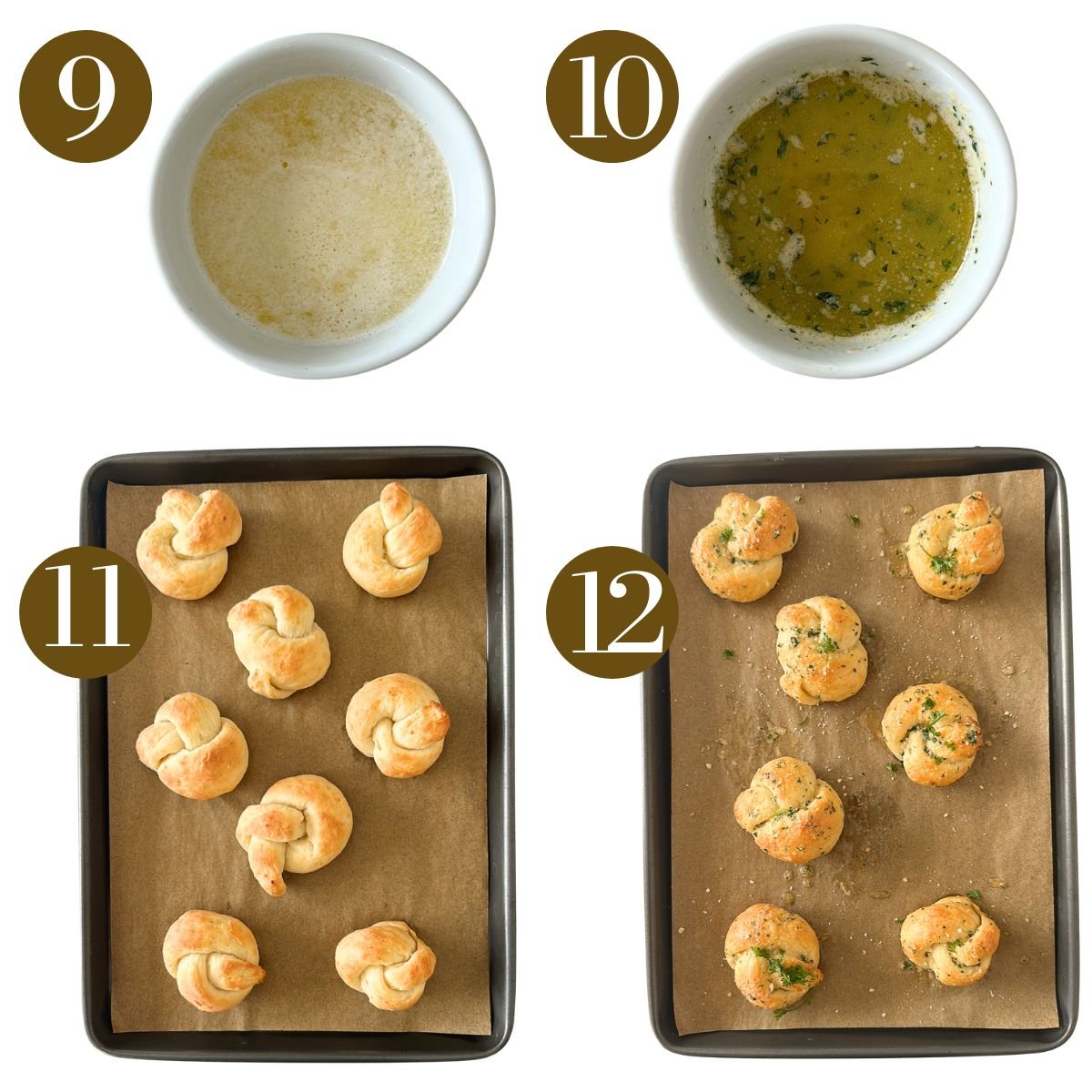 Steps to make homemade cottage cheese garlic knots.