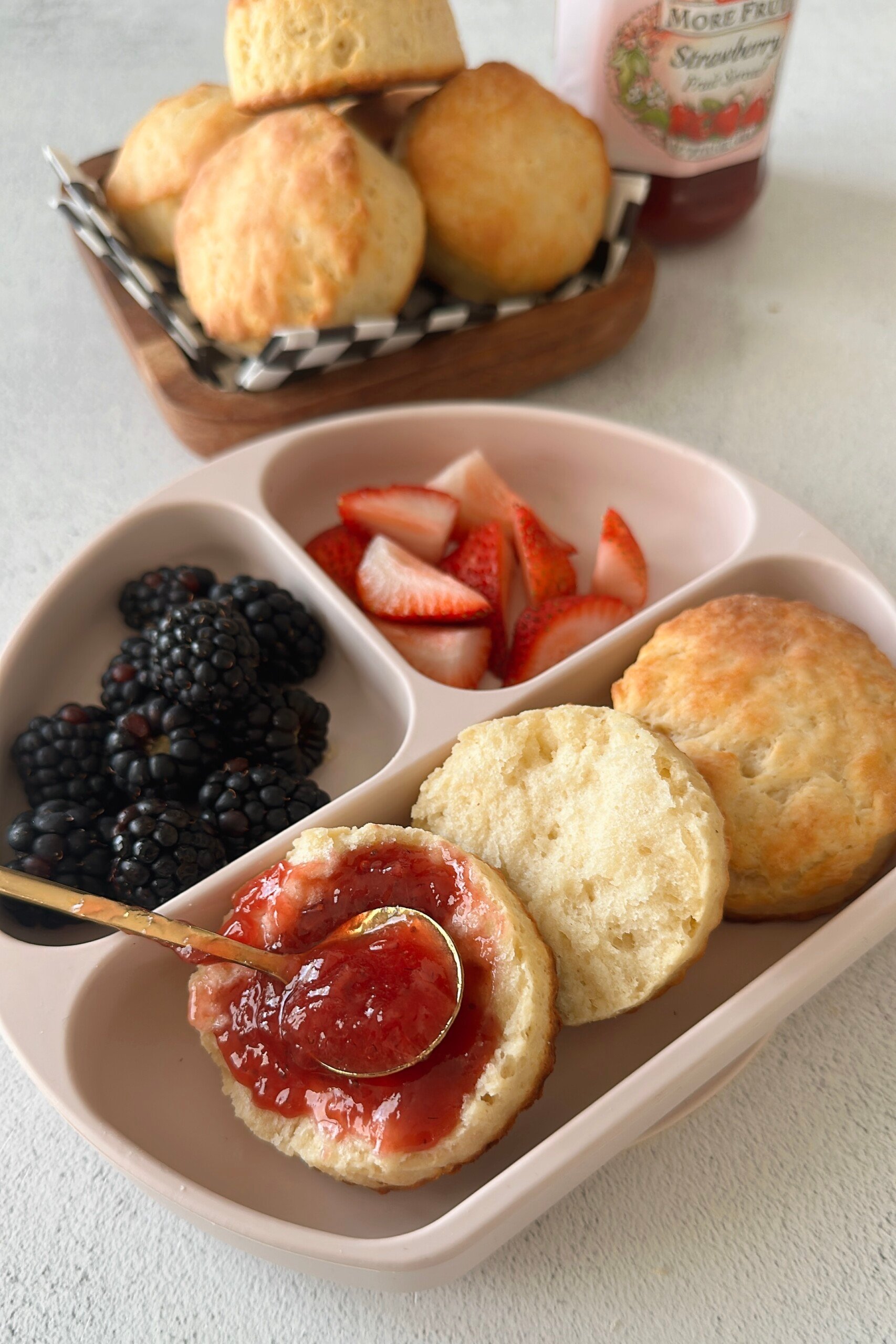 High protein biscuits served with berries.